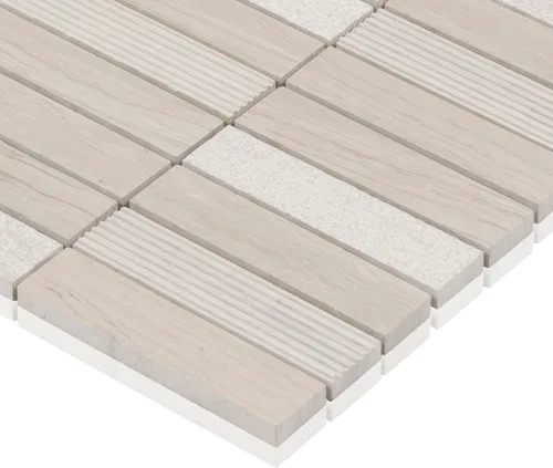 Vista 4 de Modket Mármol de roble blanco apilado mezclado con textura piedra azulejo malla montado en muro TDH60MO (1 hoja)