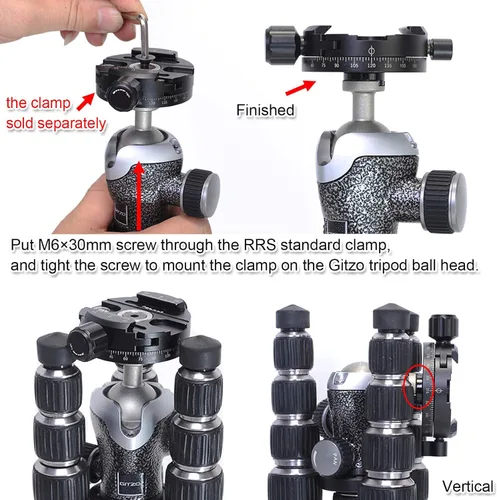 Vista 6 de Adaptador de tornillo convertidor de abrazadera de liberación rápida Arca-Swiss para cámara compatible con cabezal de trípode de la serie Gitzo