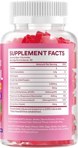 Vista 8 de Paquete de 2 gomitas de mio-inositol y D-Chiro inositol para mujeres de 2000 mg + 50 mg de proporción ideal 40:1 con vitamina D3, glicinato