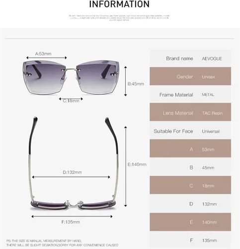 Vista 5 de AEVOGUE AE0528 - Gafas de sol para mujer de gran tamaño sin montura