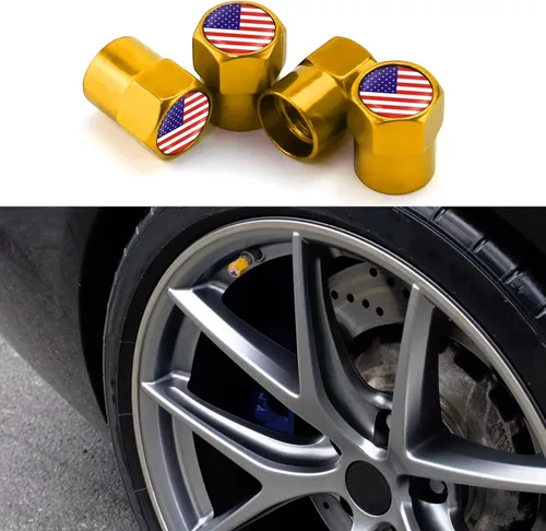 Vista 9 de ASUBHA 4 tapas de vástago de válvula de neumático con bandera estadounidense, tapones de aire de aluminio para neumáticos con junta tórica de goma