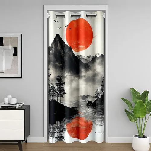 Vista 22 de Manfei Bonita cortina de puerta de gato negro Kawaii para puerta de armario, cortinas opacas con temática de animales estrellados, cortina opaca