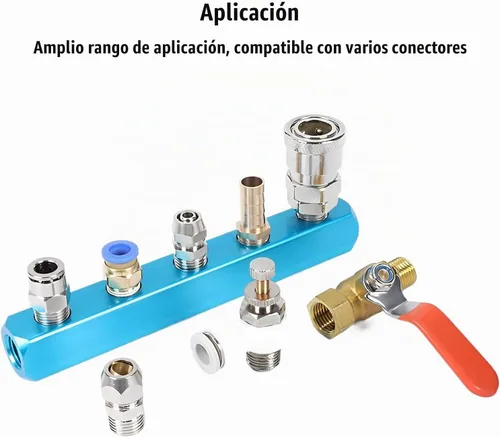 Vista 5 de Colector de aire, Colector de compresor de aire de 2 vías y 5 puertos, Divisor de bloque de colector en línea de manguera de aire de aluminio