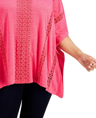 Vista 3 de JM Collection Women Plus Size Crochet-Trim Poncho Top (2X, Berry Sorbet)