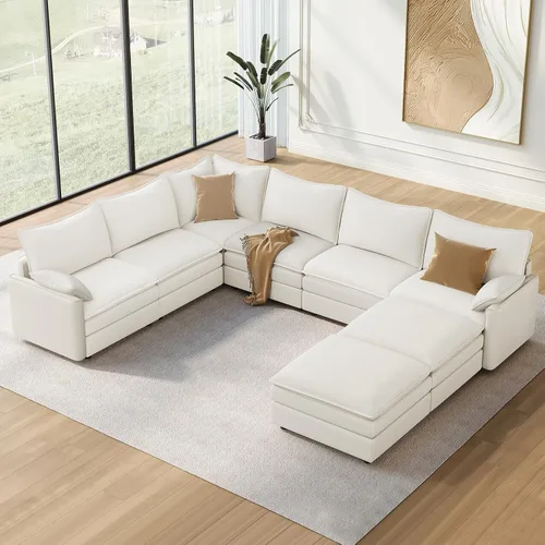 Vista 21 de Vesgantti Sofá modular de 108 pulgadas, cómodo sofá de nube con asiento profundo otomano movible, sofá modular en forma de L, sofás seccionales