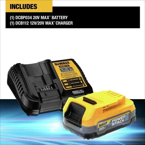 Vista 2 de DEWALT Kit de arranque de 20V MAX* con batería compacta POWERSTACK y cargador (DCBP034C)