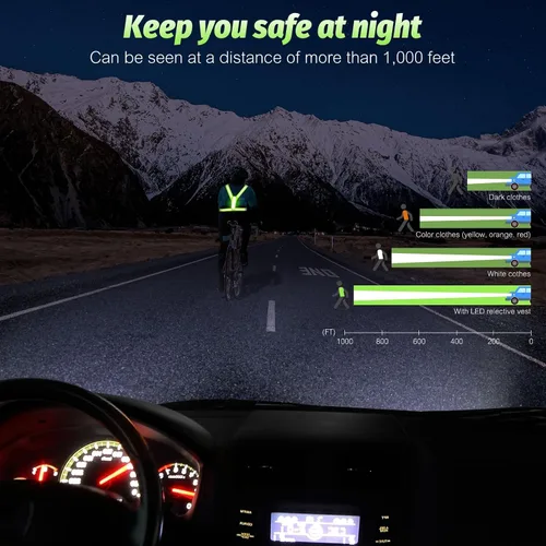 Vista 3 de LED Reflective Running Vest - Light Up With 3 Modes, Rechargeable Night Gear for Runners - Safety Belt for Women Men Verde