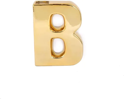 Vista 6 de Efavormart.com Maceta de cerámica chapada en oro brillante de 6" con escultura de letra B, florero para plantas de brotes, pieza central de mesa
