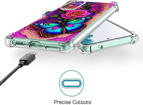 Vista 2 de Funda para Galaxy S20 FE 5G, protección contra caídas de flores de mariposa azul, a prueba de golpes, carcasa protectora de cuerpo completo