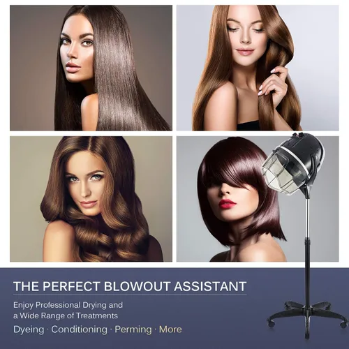 Vista 4 de Secador de pelo profesional Y-NOT con altura ajustable, casco con soporte de pie con ruedas para salón de belleza y spa en casa