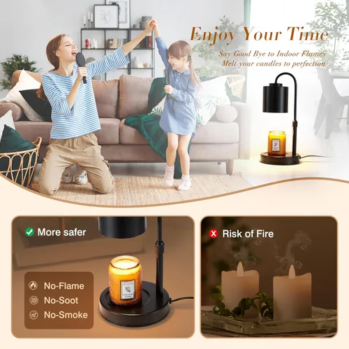 Vista 4 de CASTLELIFE - Lámpara calienta-velas con temporizador y atenuador, calentador de cera eléctrica ajustable en altura para velas de tarro, regalos