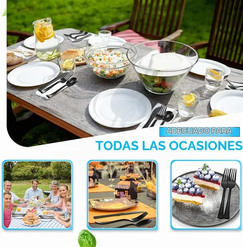 Vista 5 de Minatee Juego de 150 piezas de cubiertos desechables de plástico, juego de cubiertos de acero inoxidable resistente, 50 tenedores, 50 cuchillos, 50