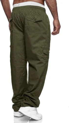 Vista 5 de THWEI Pantalones cargo para hombre, casuales, con cordón, atléticos, jogger, deportivos, pantalones para exteriores Verde militar