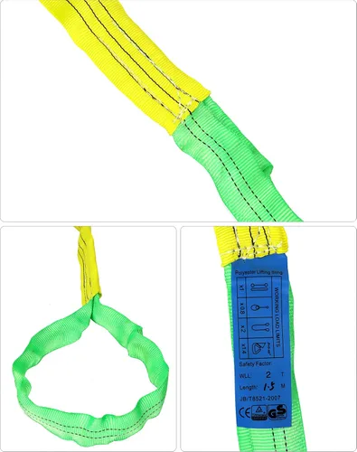 Vista 5 de QWORK Paquete de 2 Eslingas de Elevación de 2" x 5' Correas de Eslingas de Tela de Poliéster, Eslinga de Elevación Plana de Ojo Resistente, Eslingas