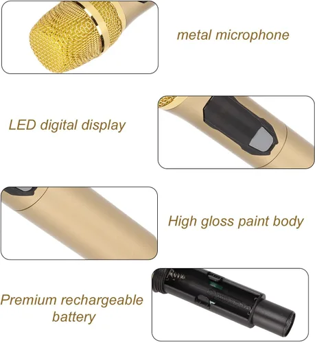 Vista 8 de Diyeeni Micrófono de karaoke de mano, sistema de micrófono con receptor recargable, micrófono dinámico portátil con pantalla LED, para cantar