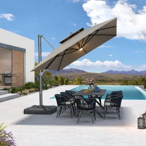 Vista 11 de PURPLE LEAF Sombrilla de Patio Voladiza de 10' x 13' para Exteriores con Base de 330 libras, Sombrilla Rectangular Grande Resistente al Viento