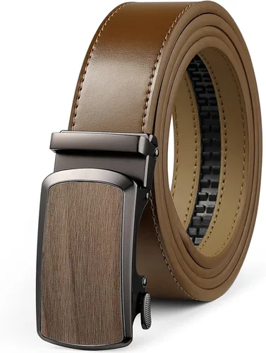 Vista 18 de Drowsmen - Cinturón de cuero para hombre con trinquete de 1 3/8 pulgadas, hebilla automática de deslizamiento con clic, ajuste ajustable para un