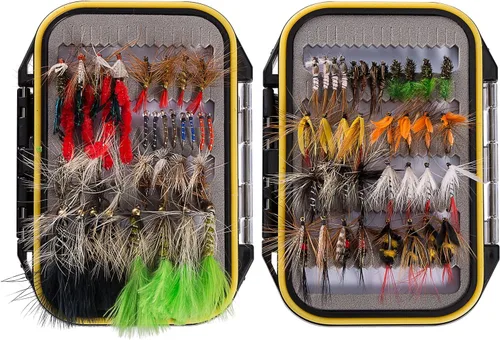 Vista 8 de BASSDASH Fly Fishing Flies Kit Fly Assortment Trout Bass Fishing with Fly Box with Dry/Wet Flies, Nymphs, Streamers, Popper