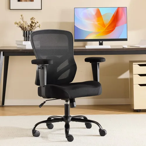 Vista 2 de YFO Silla de oficina ergonómica, silla de escritorio de malla con respaldo ajustable lumbar y reposabrazos, cómoda silla giratoria ejecutiva