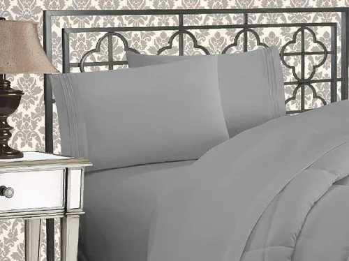 Vista 79 de Elegant Comfort Lujoso juego de sábanas de microfibra de alta calidad 1500 hoteleras bordadas de tres líneas más suaves de 4 piezas, resistente a
