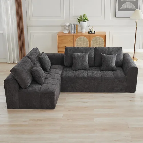 Vista 8 de Sofás seccionales modulares de 110 pulgadas para sala de estar, sofá seccional comprimido sin hueso, sofá de espuma viscoelástica tapizado de 3 Beige