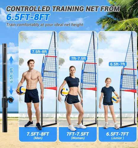 Vista 3 de Volleyball Practice Net with Ball Return System, Height Adjustable 6.5-8FT, 11 * 8FT Portable Volleyball Training Equipment for Serving, Spiking