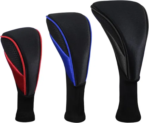 Vista 2 de Scott Edward Juego de 3 fundas para cabezas de palos de golf para Fairway Driver de madera híbrida, cuello largo de malla con etiquetas mixto