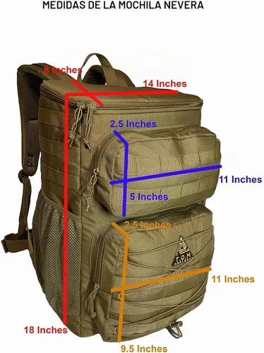 Vista 5 de Mochila enfriadora, táctica, aislada. Resistente, extra grande, a prueba de fugas para senderismo, camping, playa. Bono, herramienta multiusos