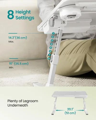 Vista 6 de SONGMICS ULLD113GZ01 - Escritorio de cama plegable para laptop, escritorio grande de 15.7 x 22 pulgadas, inclinación continua de 120°, altura Gris