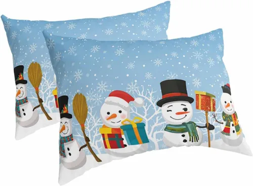 Vista 13 de Fundas de almohada de tamaño estándar de muñeco de nieve negro, paquete de 2 fundas de almohada suaves decorativas para sofá de cuerpo largo