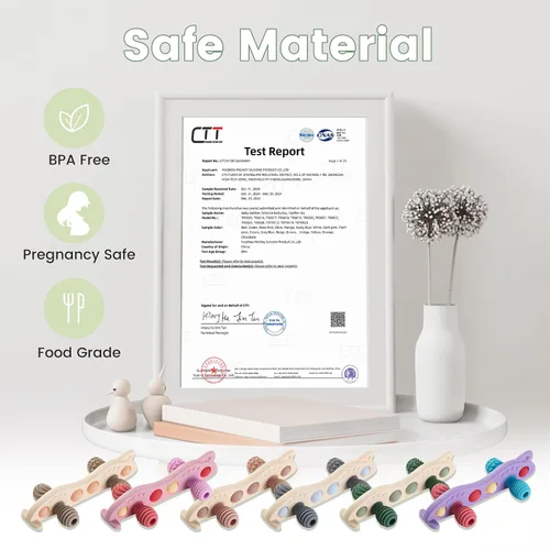 Vista 6 de Juguetes de dentición para bebés, mordedor de silicona para bebé, sin BPA, juguete sensorial masticable (verde)