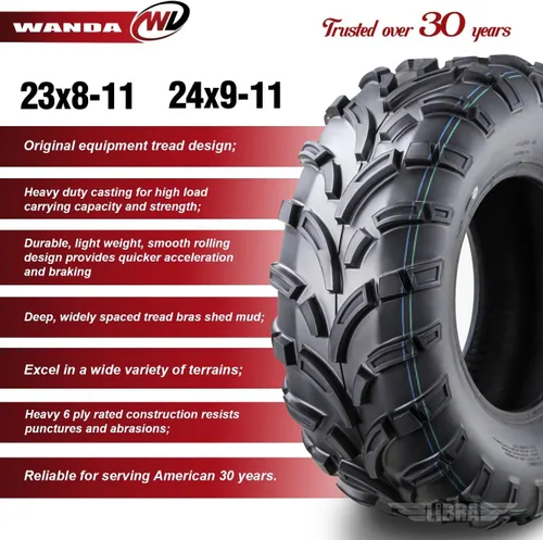 Vista 2 de WANDA - Neumáticos para UTV/ATV 23x8-11 delanteros y 24x9-11 traseros / 6PR P373 Lit Mud
