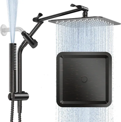 Vista 13 de Veken Cabezal de ducha de lluvia de lujo de 10 pulgadas con spray de mano Negro mate