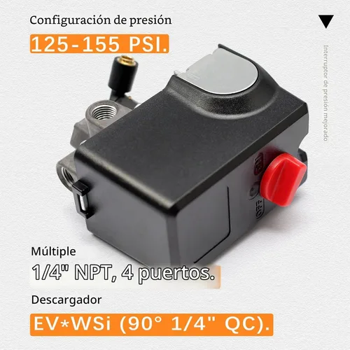 Vista 4 de Interruptor de presión mejorado compatible con Condor MDR 11/11 EA, 26 amperios 120/240 voltios 120-155 PSI