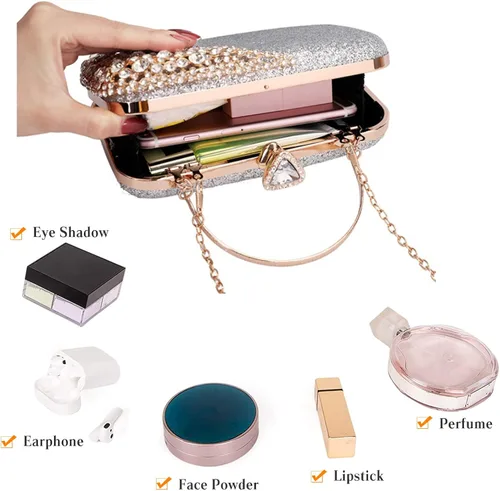 Vista 4 de CORIOS Bolso de noche de diamantes de imitación para mujer, bolso de mano de cristal con purpurina brillante con lentejuelas para banquete y boda