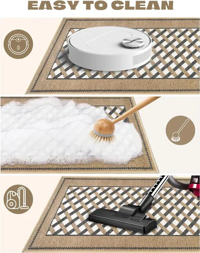 Vista 8 de Hargiis Tapetes antideslizantes para suelo de cocina, lavable a máquina, a cuadros, lavables para una cocina elegante y cómoda