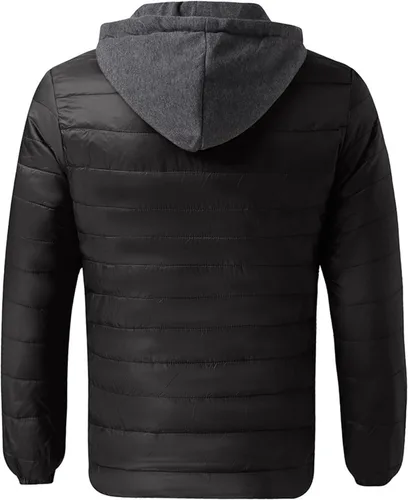 Vista 3 de Chaqueta acolchada de invierno para hombre, térmica, ligera, de manga larga, con cremallera, con capucha y bolsillos