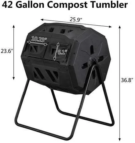 Vista 3 de Contenedor grande de compostaje giratorio de doble puerta de 42 galones para jardinería al aire libre, cuidado del césped, contenedor grande