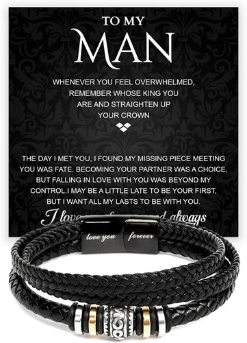 Vista 10 de Pulsera Para Mi Hombre, Pulsera Para Esposo Regalo De Esposa, Pulseras Para Hombres Regalo, Pulseras De Cuero Trenzado Y Acero Inoxidable Con