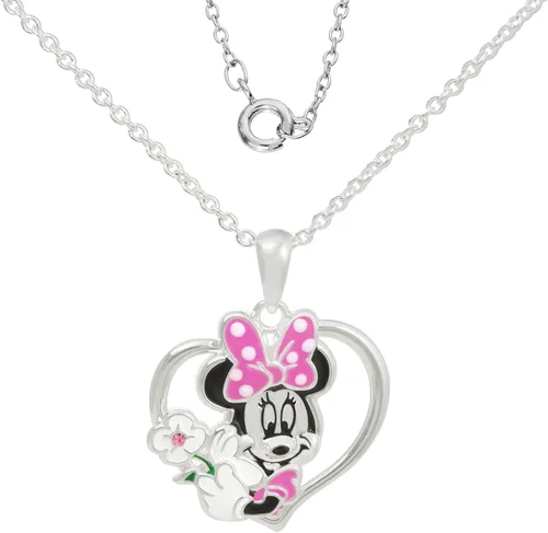 Vista 4 de Disney Collar, colgante de cristal de corazón de Minnie Mouse, chapado en plata, 18