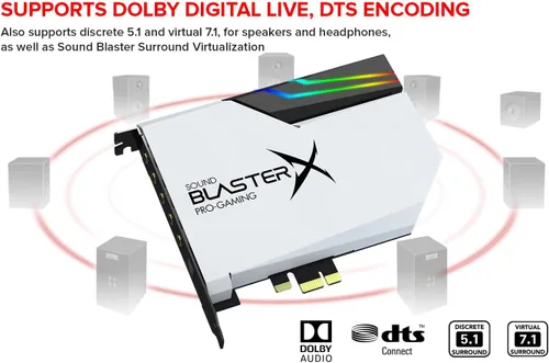 Vista 3 de [Renovado] Creative Sound BlasterX AE-5 Plus Pure Edition SABRE32 Ultra-Class Tarjeta de sonido y DAC para juegos PCI-e de 32 bits/384kHz con Dolby