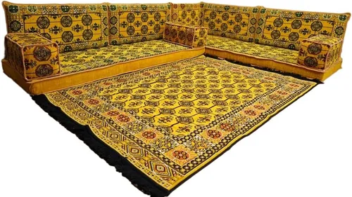 Vista 12 de arabicsofa Juego de asientos Jalsa en forma de L – Majlis árabe hecho a mano con almohadas de respaldo