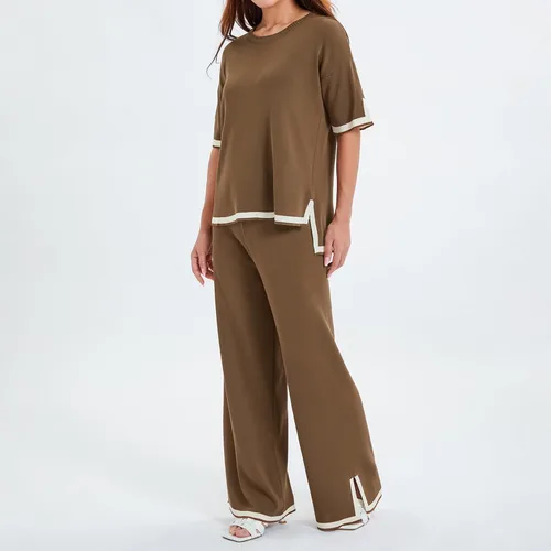 Vista 3 de Conjunto casual de 2 piezas para mujer, pantalones de pierna ancha y suéter de punto para verano y otoño