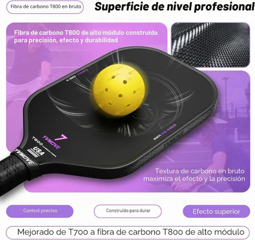Vista 3 de YVmove 16mm 18K T800 Carbon Fiber Pickleball Paddle, USAPA Approved