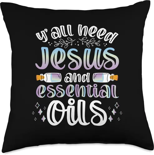 Vista 4 de Christian EO Practitioner Y’All I Need Jesus Essential Oils Throw Pillow
