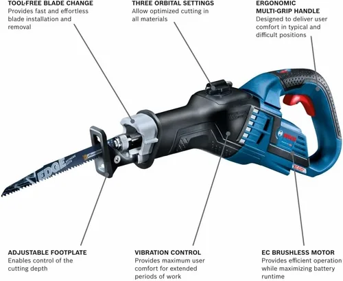 Vista 2 de BOSCH GSA18V-125N 18V EC Sierra recíproca de agarre múltiple sin escobillas de 1-1/4 pulgadas (herramienta desnuda)