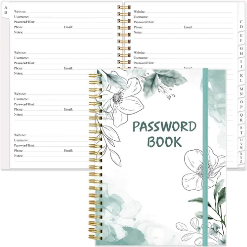 Vista 22 de Libro de contraseñas con pestañas alfabéticas, libro de bolsillo pequeño para iniciar sesión en computadora y sitio web, libro de registro