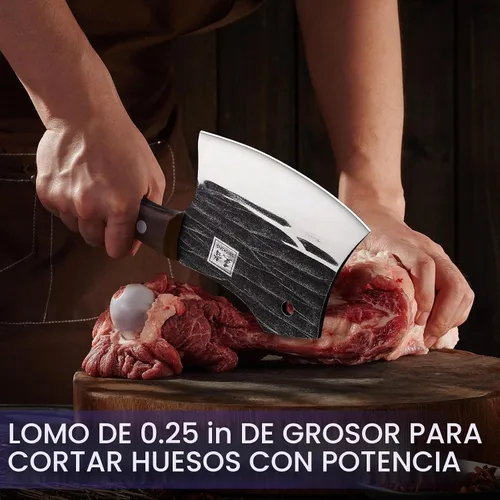 Vista 3 de ENOKING Cuchillo de carnicero de 5.7 pulgadas, cuchillo forjado a mano resistente para huesos con mango de madera, cuchillo de carnicero de espiga
