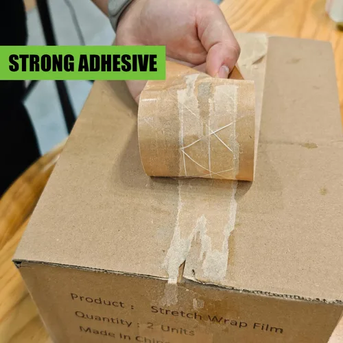 Vista 4 de Cinta de papel Kraft activada por agua 2.75 pulgadas x 450 pies Cinta de embalaje marrón reforzada Cinta de cartón fuerte para caja de embalaje