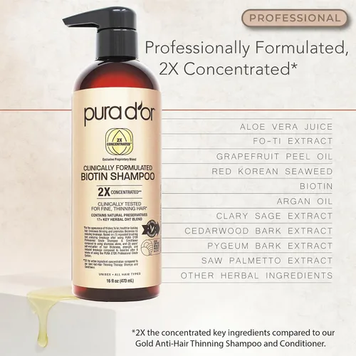Vista 5 de PURA D'OR Champú y Acondicionador de Biotina Formulados Clínicamente Para Cabello Fino - Productos Espesantes de Mezcla Herbal Patentada 2X